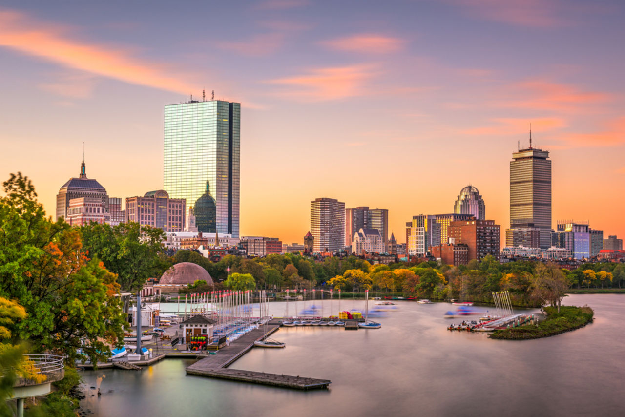 Harbor in Boston at sunset